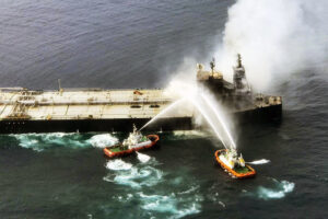 Blaze on oil tanker in the seas off Sri Lanka's eastern coast